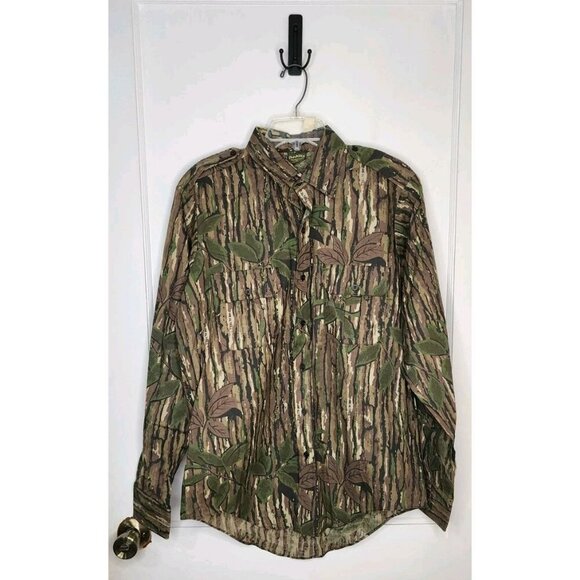 Spartan Real Tree Shirt Y2K USA Camo Army Button Down Top Green Mens Medium - Picture 1 of 6